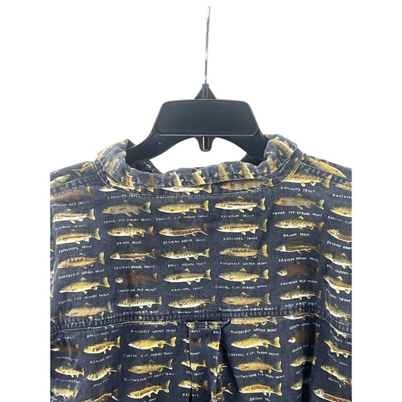 Orvis Mens Button-Up Shirt Fish Print Cotton Long Sleeve Navy Size L Vacation - Picture 10 of 10